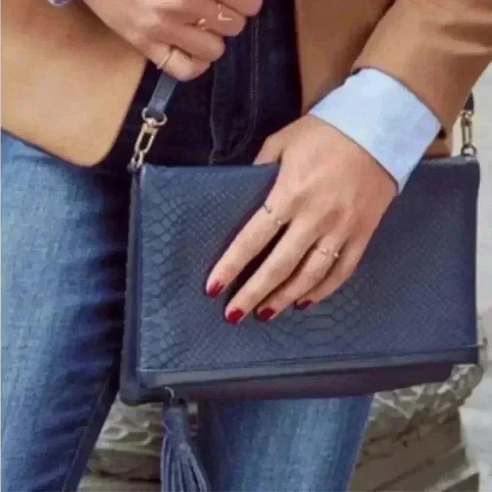 Gigi New York Fold Over Clutch Navy Blue GiGi New York